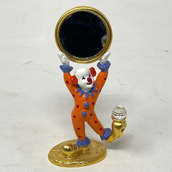 Spoontiques Vintage Pewter “Clown w/Mirror” w/a Swarovski Crystal & Gold Plating - Picture 1 of 7